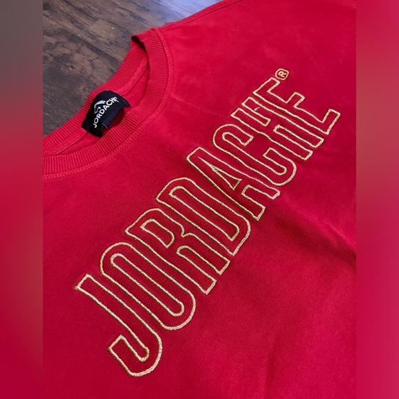 Jordache gold embroidered red pullover sweater Large crewneck - Picture 3 of 4